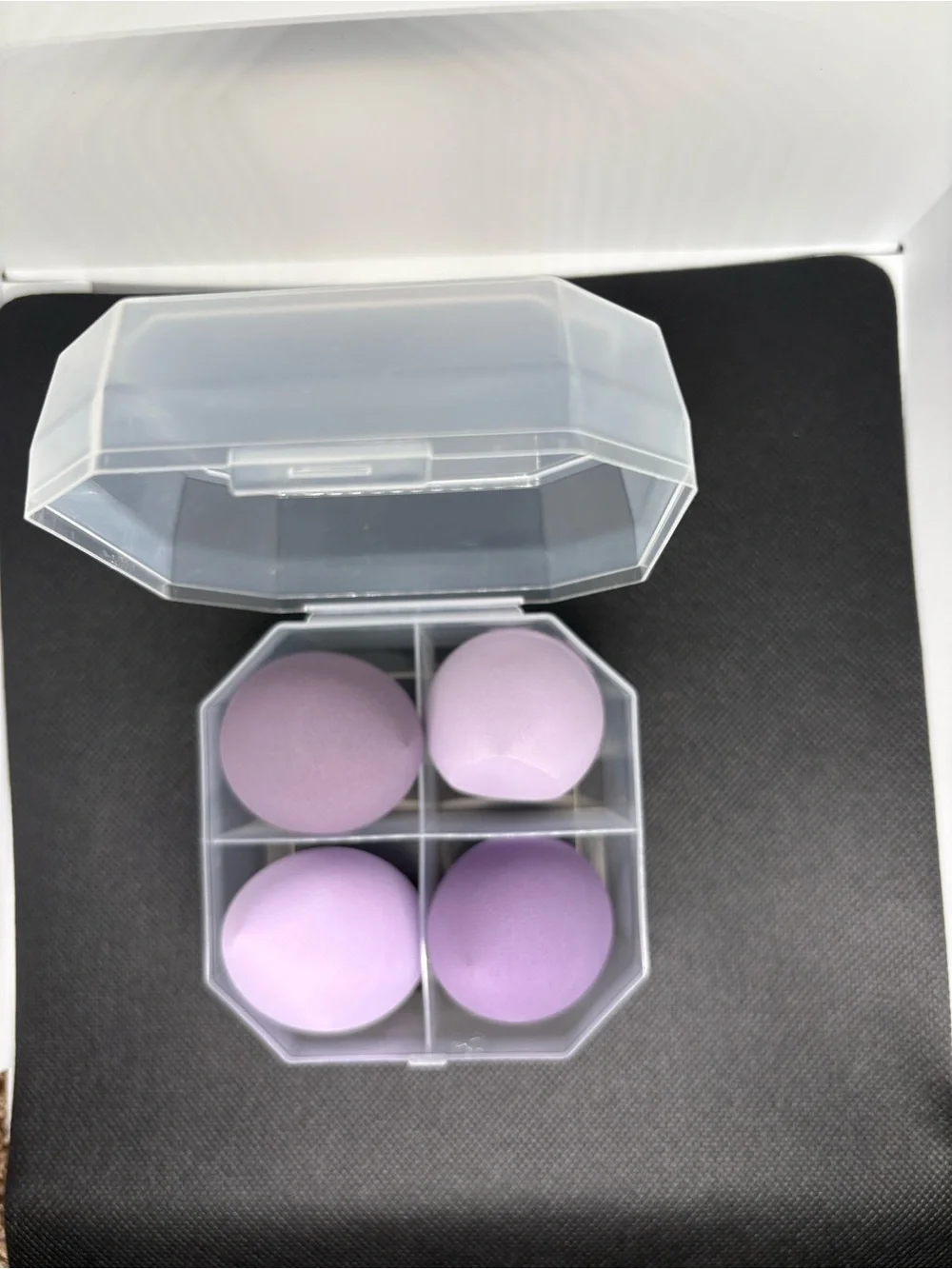 Set of 4 Purple Makeup Sponge Wedges in Clear Storage Case
